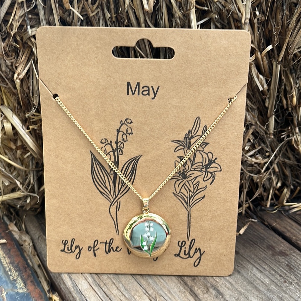 Lily of the Valley May Birth Flower Locket Necklace